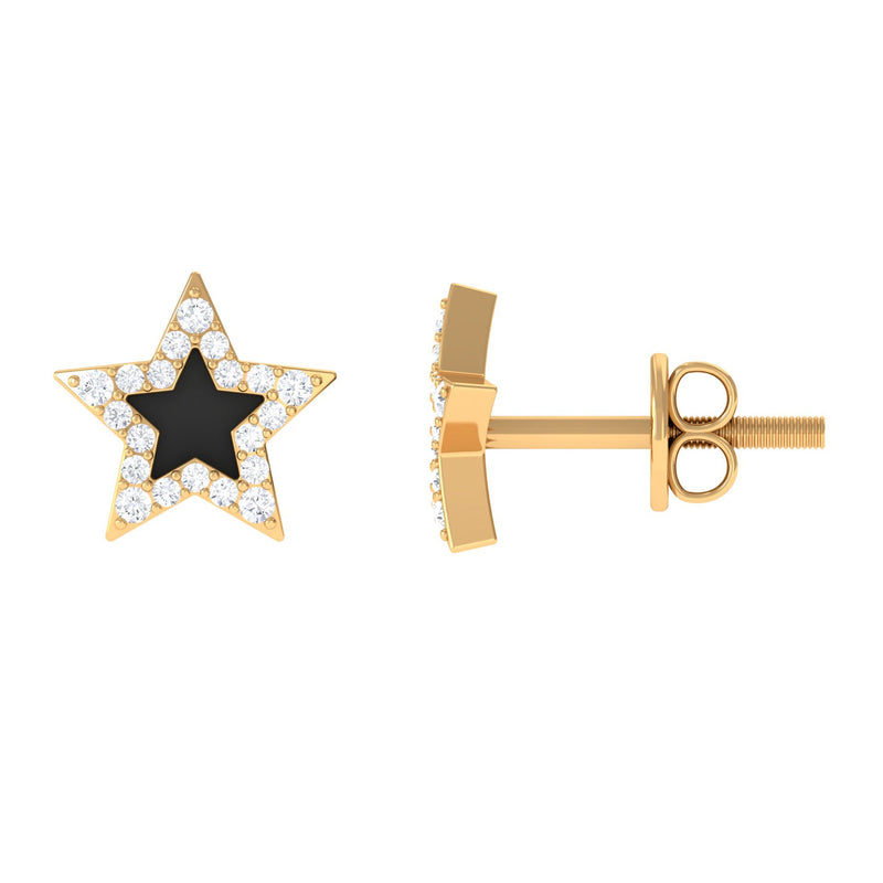 Natural Diamond Star Earrings with Black Enamel
