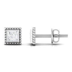 1/4 CT Real Diamond Solitaire Gold Beaded Stud Earrings