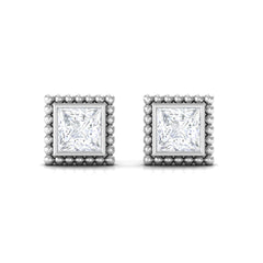 1/4 CT Real Diamond Solitaire Gold Beaded Stud Earrings