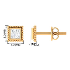 1/4 CT Real Diamond Solitaire Gold Beaded Stud Earrings