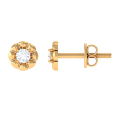 Natural Diamond Cute Flower Stud Earrings with Screw Back