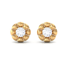 Natural Diamond Cute Flower Stud Earrings with Screw Back