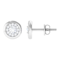 Certified Real Diamond Cluster Stud Earrings with Screw Back