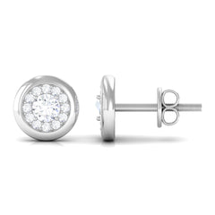 Certified Real Diamond Cluster Stud Earrings with Screw Back