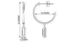 Natural Baguette Diamond Drop Hoop Earrings