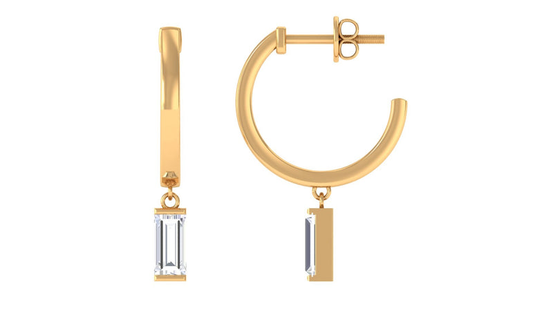 Natural Baguette Diamond Drop Hoop Earrings