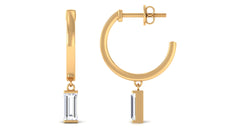 Natural Baguette Diamond Drop Hoop Earrings