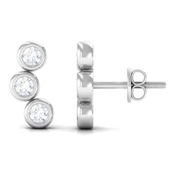 1/2 CT Bezel Set Round Moissanite Three Stone Stud Earrings