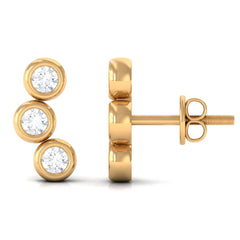 1/2 CT Bezel Set Round Moissanite Three Stone Stud Earrings