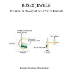 Lab Created Emerald Cat and Moon Stud Earrings