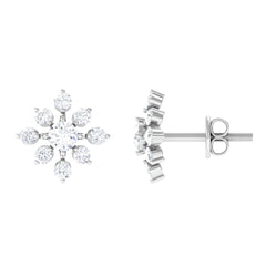 Certified Moissanite Floral Stud Earrings for Women