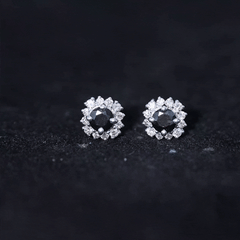 0.44 Carat Black Onyx and Diamond Halo Stud Earrings