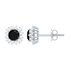 0.44 Carat Black Onyx and Diamond Halo Stud Earrings