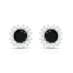 0.44 Carat Black Onyx and Diamond Halo Stud Earrings