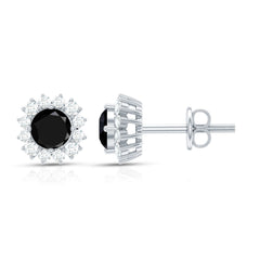 0.44 Carat Black Onyx and Diamond Halo Stud Earrings