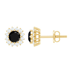 0.44 Carat Black Onyx and Diamond Halo Stud Earrings