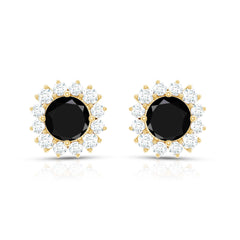 0.44 Carat Black Onyx and Diamond Halo Stud Earrings