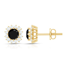 0.44 Carat Black Onyx and Diamond Halo Stud Earrings