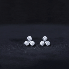Bezel Set Round Cut Moissanite Three Stone Stud Earrings
