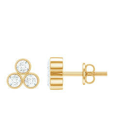 Bezel Set Round Cut Moissanite Three Stone Stud Earrings
