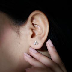 Bezel Set Round Cut Moissanite Three Stone Stud Earrings