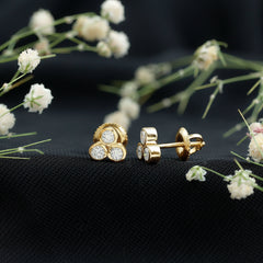 Bezel Set Round Cut Moissanite Three Stone Stud Earrings