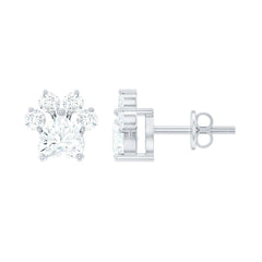 Heart and Round Shape Moissanite Paw Stud Earrings