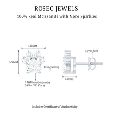 Heart and Round Shape Moissanite Paw Stud Earrings