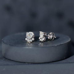Heart and Round Shape Moissanite Paw Stud Earrings