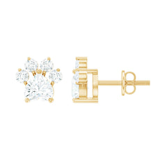 Heart and Round Shape Moissanite Paw Stud Earrings