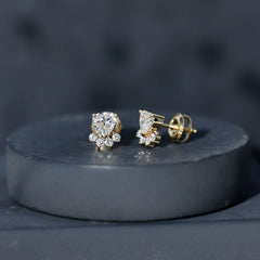 Heart and Round Shape Moissanite Paw Stud Earrings