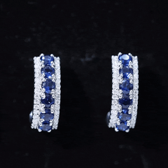 Lab Grown Blue Sapphire Half Hoop Earrings with Moissanite