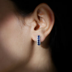 Certified Lab Created Blue Sapphire Hoop Earrings With Moissanite