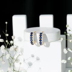 Certified Lab Created Blue Sapphire Hoop Earrings With Moissanite