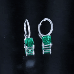 Certified 4.6 Carat Lab Created Emerald Hoop Drop Earrings in Silver