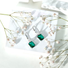 Certified 4.6 Carat Lab Created Emerald Hoop Drop Earrings in Silver