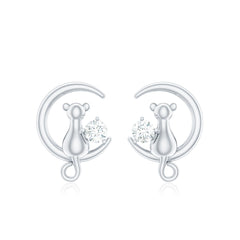 Certified Cat Moon Earrings with Moissanite