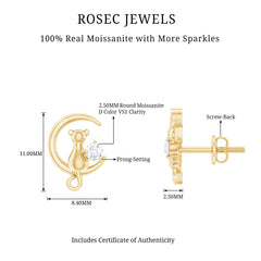 Certified Cat Moon Earrings with Moissanite