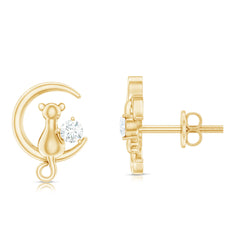 Certified Cat Moon Earrings with Moissanite
