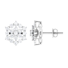 Certified Moissanite Flower Cluster Earrings with Screw Back