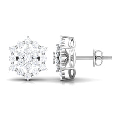 Certified Moissanite Flower Cluster Earrings with Screw Back