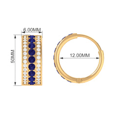Lab Created Blue Sapphire and Diamond Hoop Earrings For Her