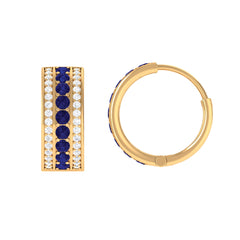 Lab Created Blue Sapphire and Diamond Hoop Earrings For Her