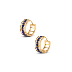 Lab Created Blue Sapphire and Diamond Hoop Earrings For Her