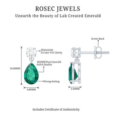 Pear Cut Lab Created Emerald and Moissanite Teardrop Earrings
