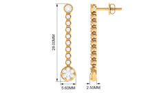 1 CT Round Moissanite Dangle Chain Earrings in Gold