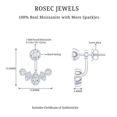 Bezel Set Certified Moissanite Ear Jacket Earrings for Women