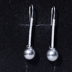 Tahitian Pearl Dangle Earrings with Moissanite Stones
