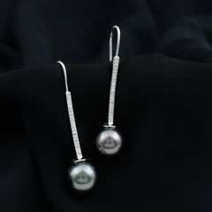 Tahitian Pearl Dangle Earrings with Moissanite Stones