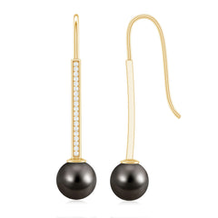 Tahitian Pearl Dangle Earrings with Moissanite Stones